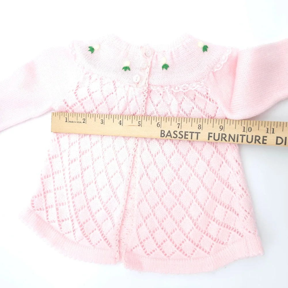 Tiny Togs Mervyn's Vintage Pink Pointelle Knit Floral Cardigan Sweater 0-6M - Picture 6 of 6